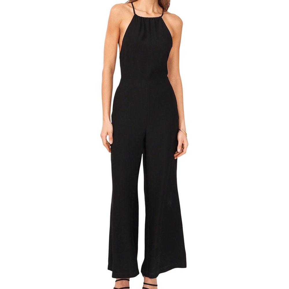 NWT 1.STATE OFF TROPIC Sleeveless Twill Wide Leg Jumpsuit RICH BLACK